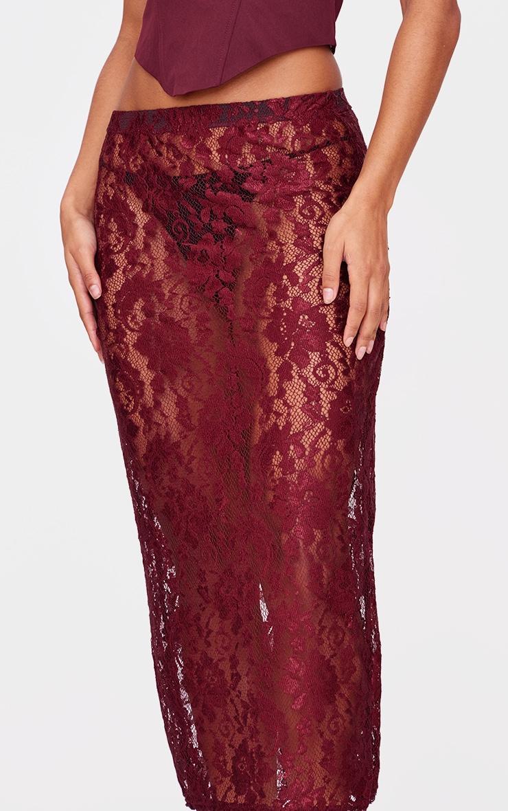 Burgundy Lace Maxi Skirt Product Image