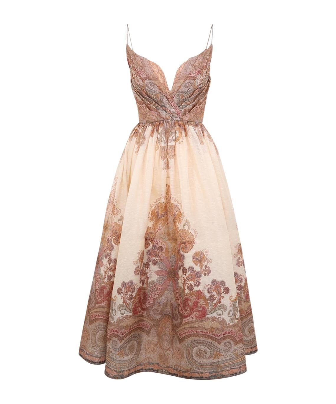 ZIMMERMANN Womens Cream Paisley Pleated-bodice Sleeveless Linen And Silk-blend Midi Dress In Pink Product Image