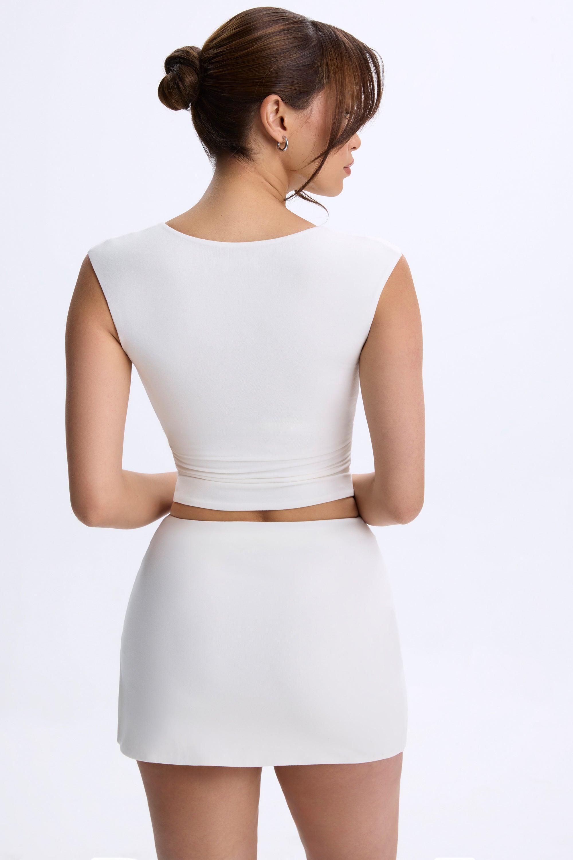 Ruched Cap-Sleeve Top in White Female Product Image