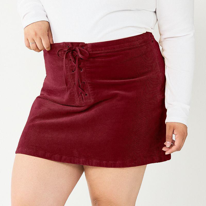 Juniors Plus Size SO Front Lace-Up Mini Skirt, Girls Macy Red Product Image