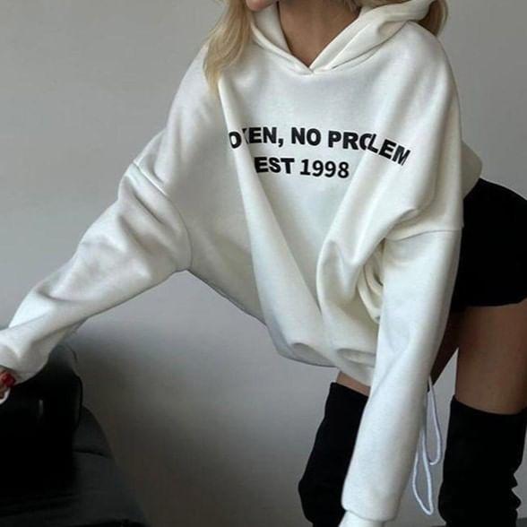 Long-Sleeve Lettering Drawstring Hoodie Product Image