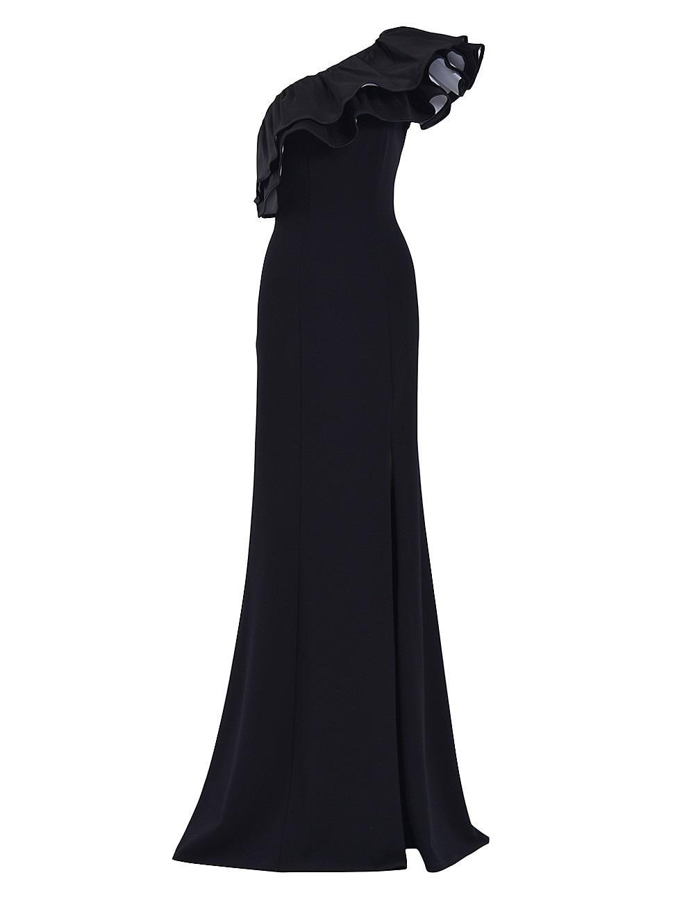 Womens Ruffled One-Shoulder Gown Product Image