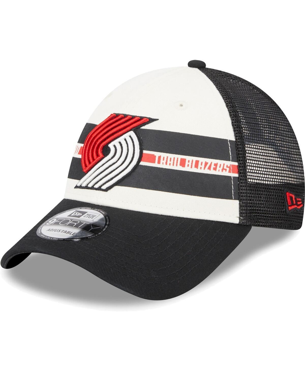 Mens New Era Portland Trail Blazers Stripes 9FORTY Trucker Snapback Hat Product Image