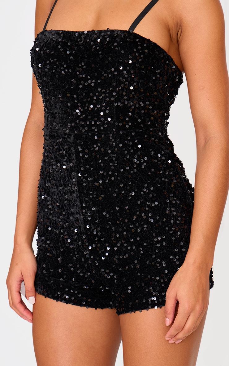 Black Strappy Sequin Hot Pant Romper Product Image