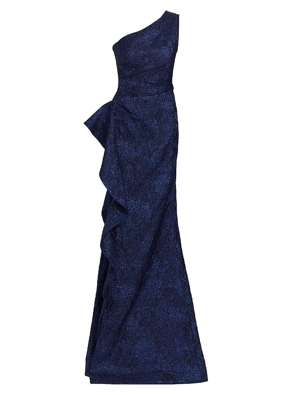 Teri Jon by Rickie Freeman Metallic Jacquard One-Shoulder Gown Product Image