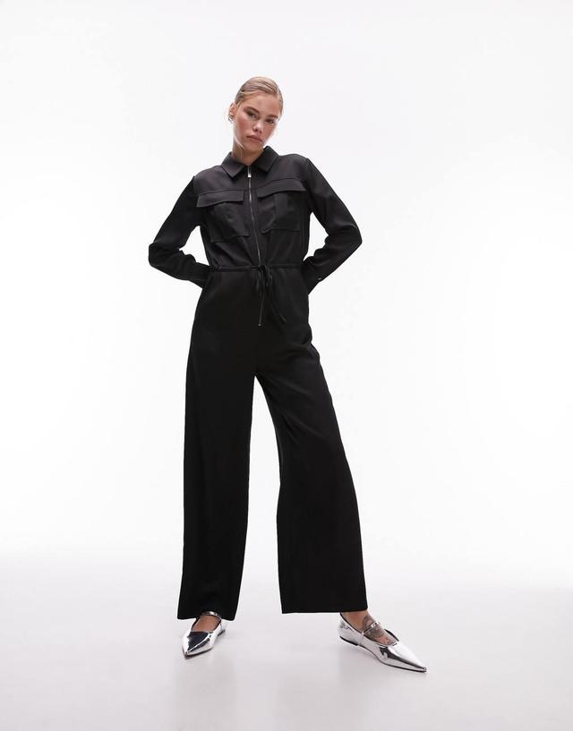 Topshop satin cargo jumpsuit Product Image