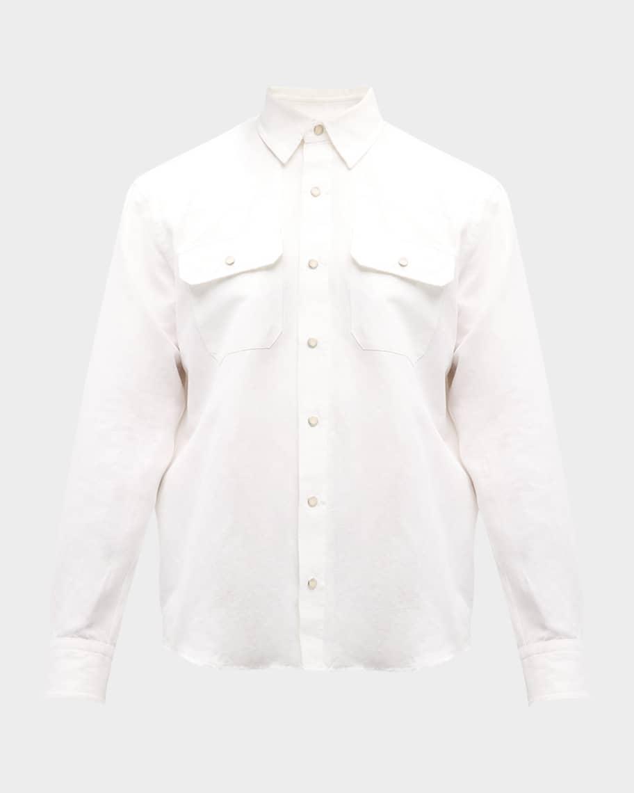 Men's Cotton-Linen Western Button-Down Shirt Product Image