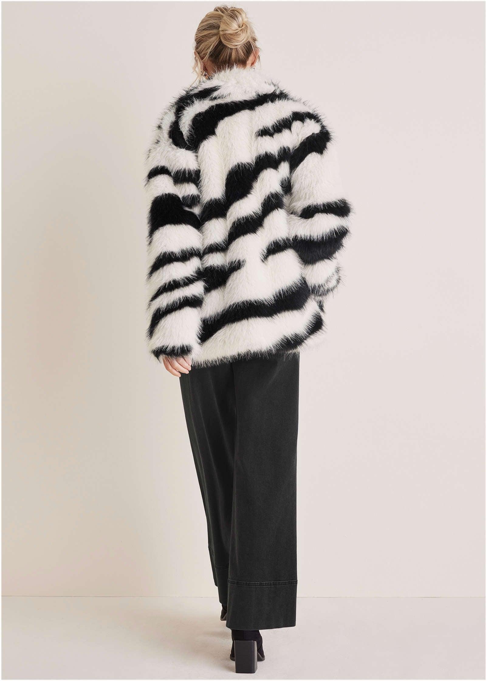 Zebra Print Faux Fur Coat - White Multi product image