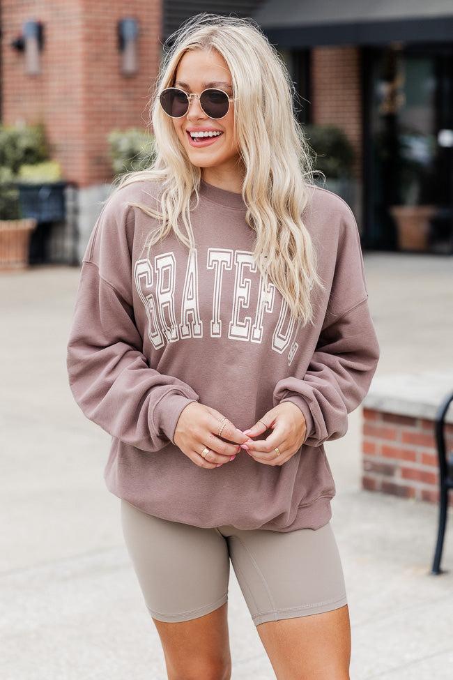 Grateful Block Mocha Oversized Graphic Sweatshirt Product Image