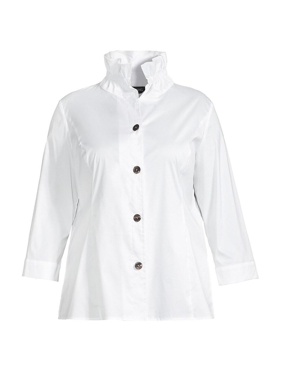 Ming Wang Ruffle Collar Cotton Poplin Blouse Product Image