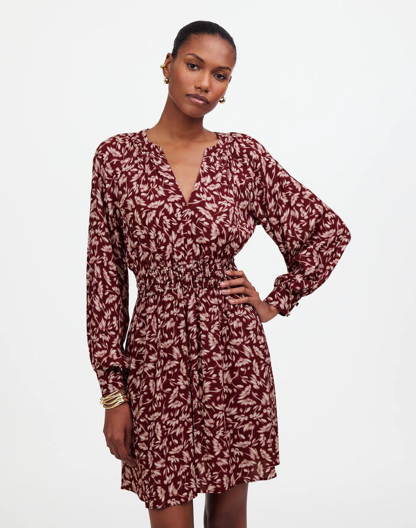 Smocked Y-Neck Mini Dress in Floral Product Image