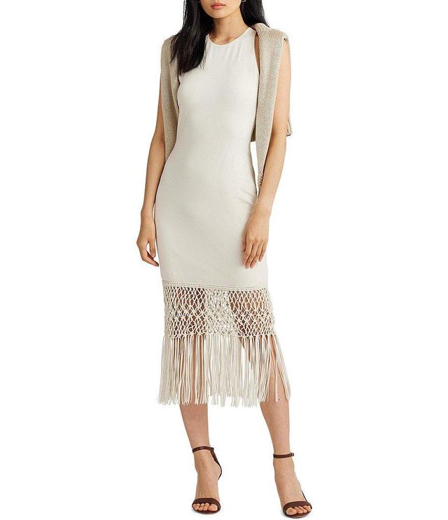 Lauren Ralph Lauren Fringe Trim Round Neck Sleeveless Midi Dress Product Image