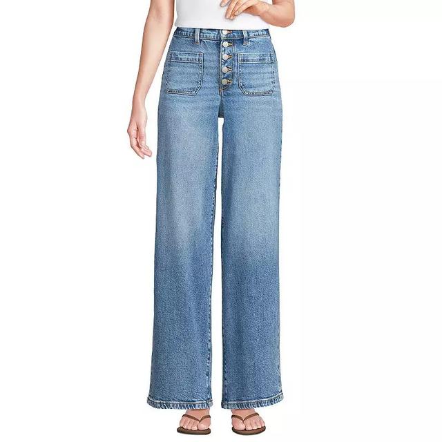 Petite Lands End Prosperity Denim High-Rise Wide Leg Jeans, Womens Product Image