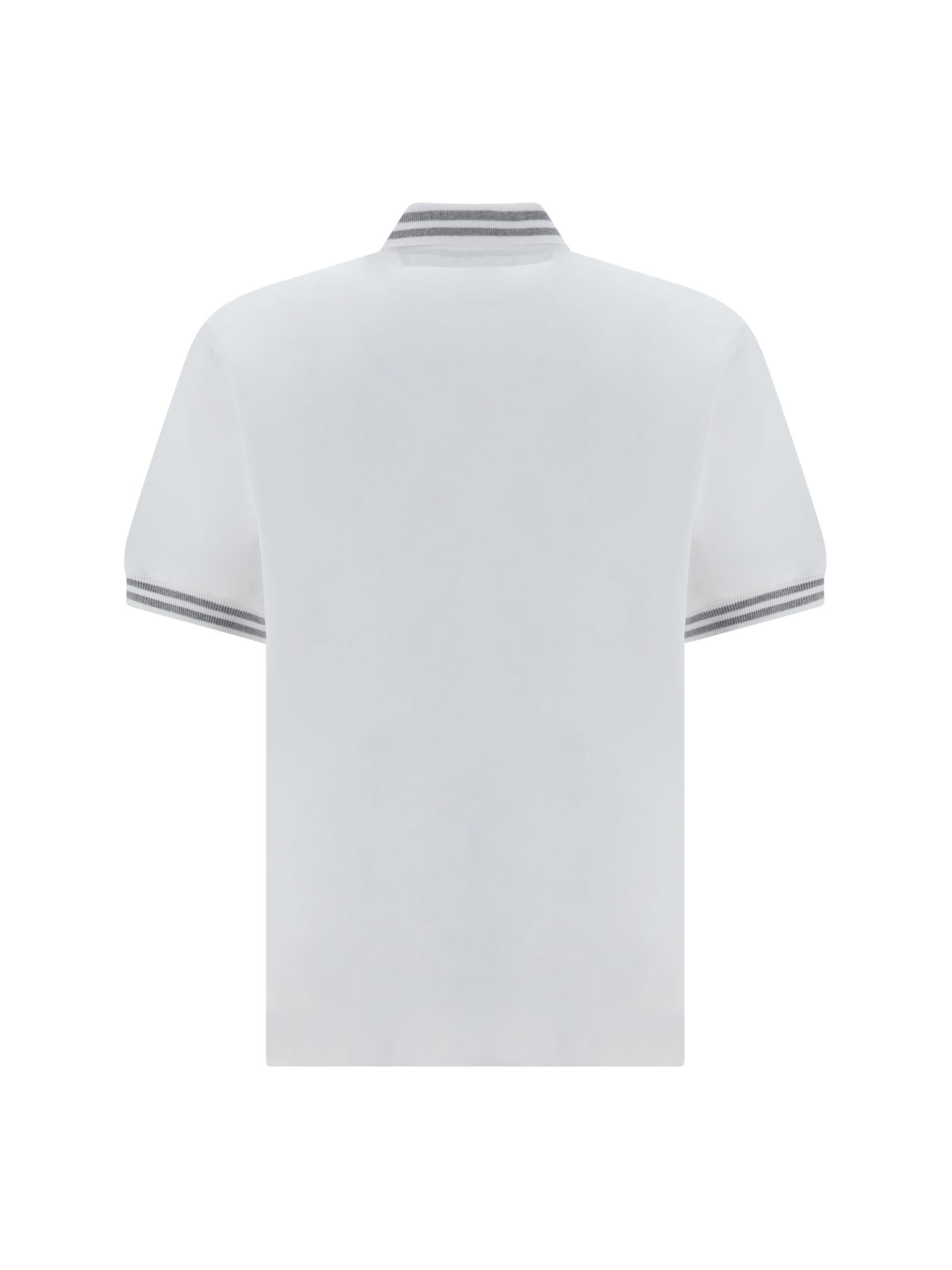 BRUNELLO CUCINELLI Logo-detailed Striped Cotton-jersey Polo Shirt In Grey Product Image