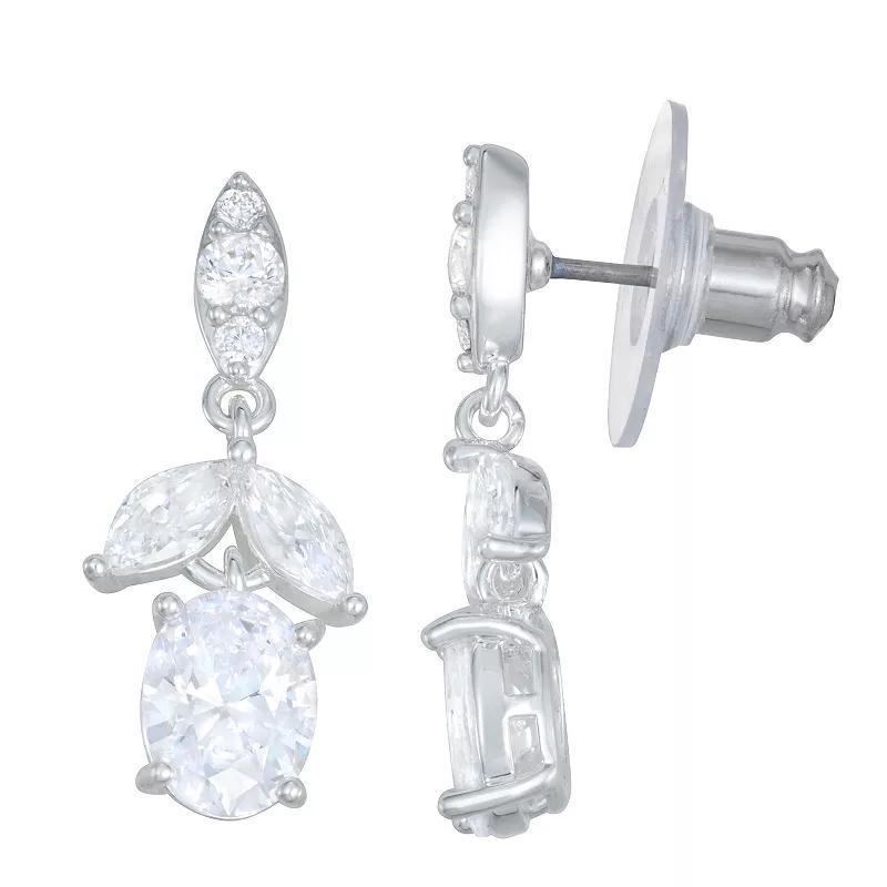 Napier Silver Tone Cubic Zirconia Flower Double Drop Earrings, Womens, Clear Product Image