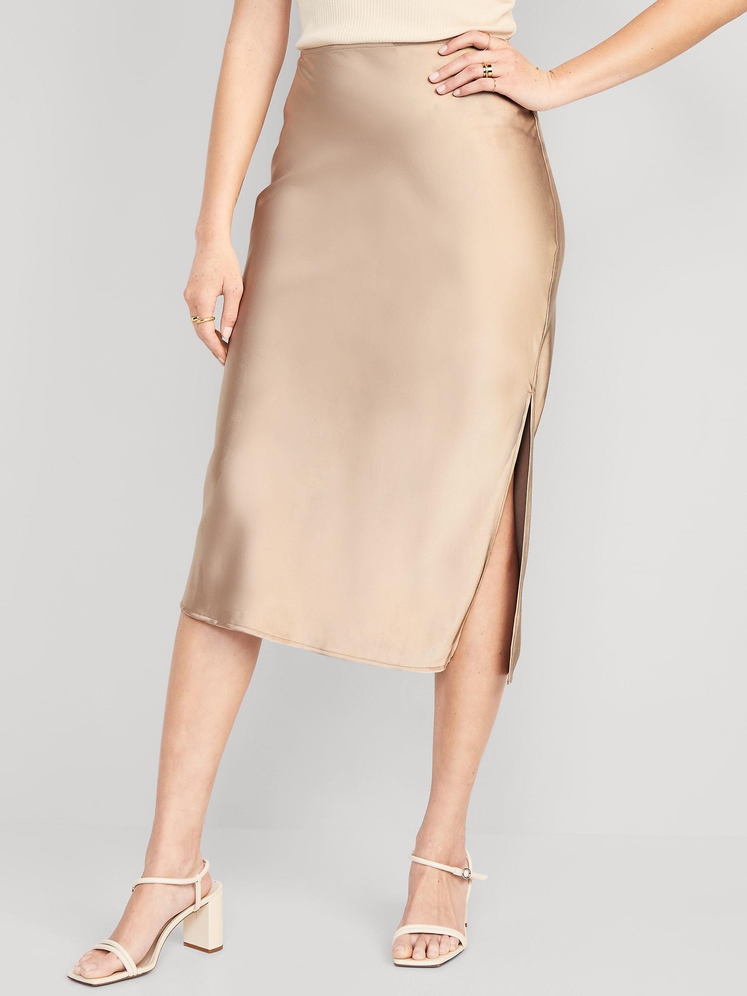 Old Navy Satin Midi Slip Skirt for Women - Mocha Taffy - female - Size: S product image