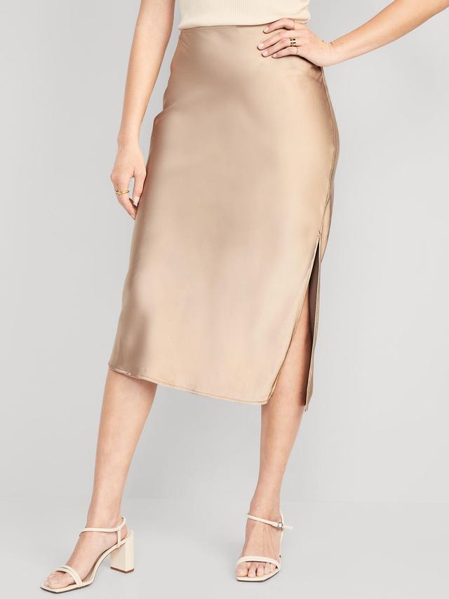 Old Navy Satin Midi Slip Skirt for Women - Mocha Taffy - female - Size: S Product Image