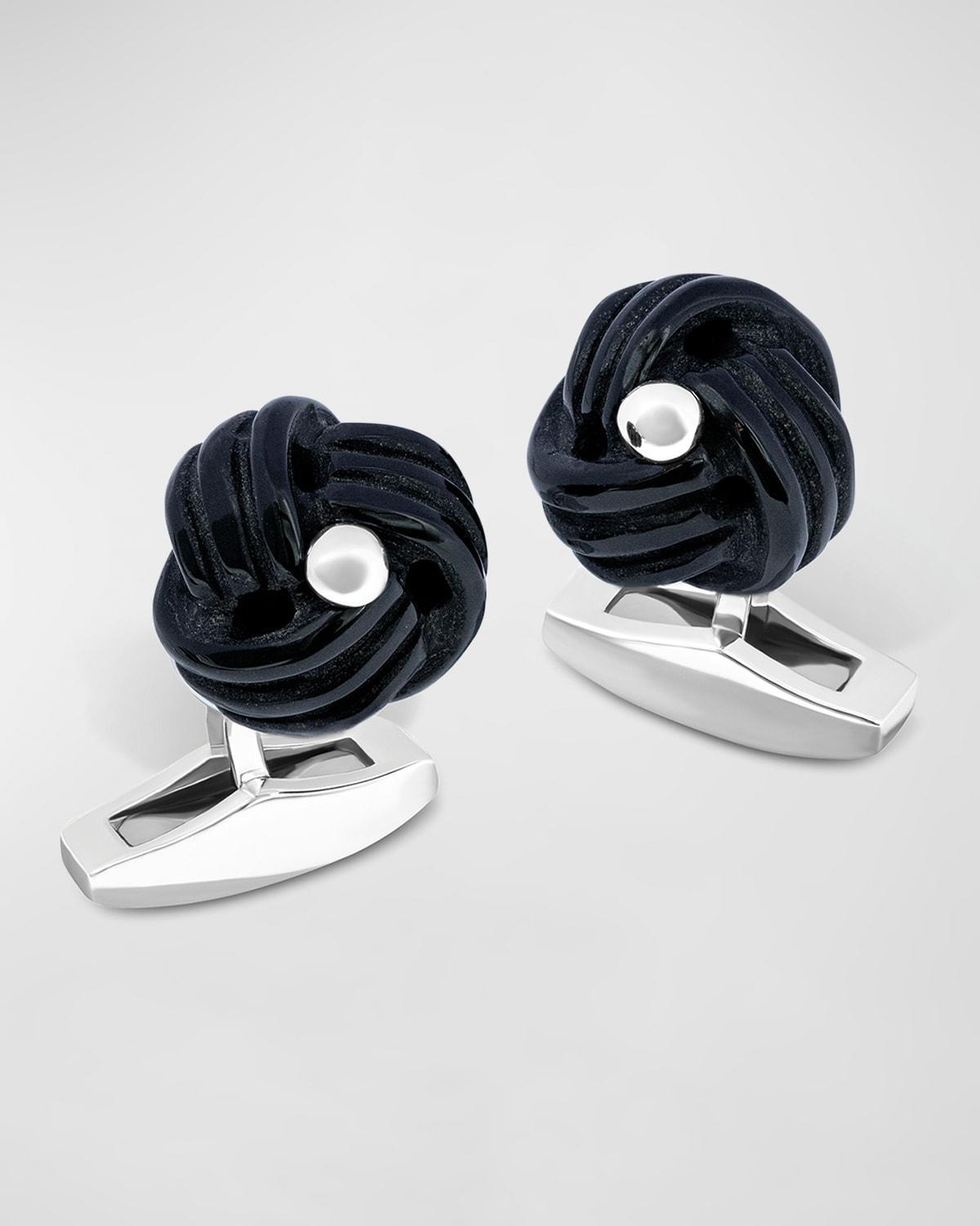 Tateossian Men's Sterling Silver Black Onyx Knot Cufflinks - Black Product Image