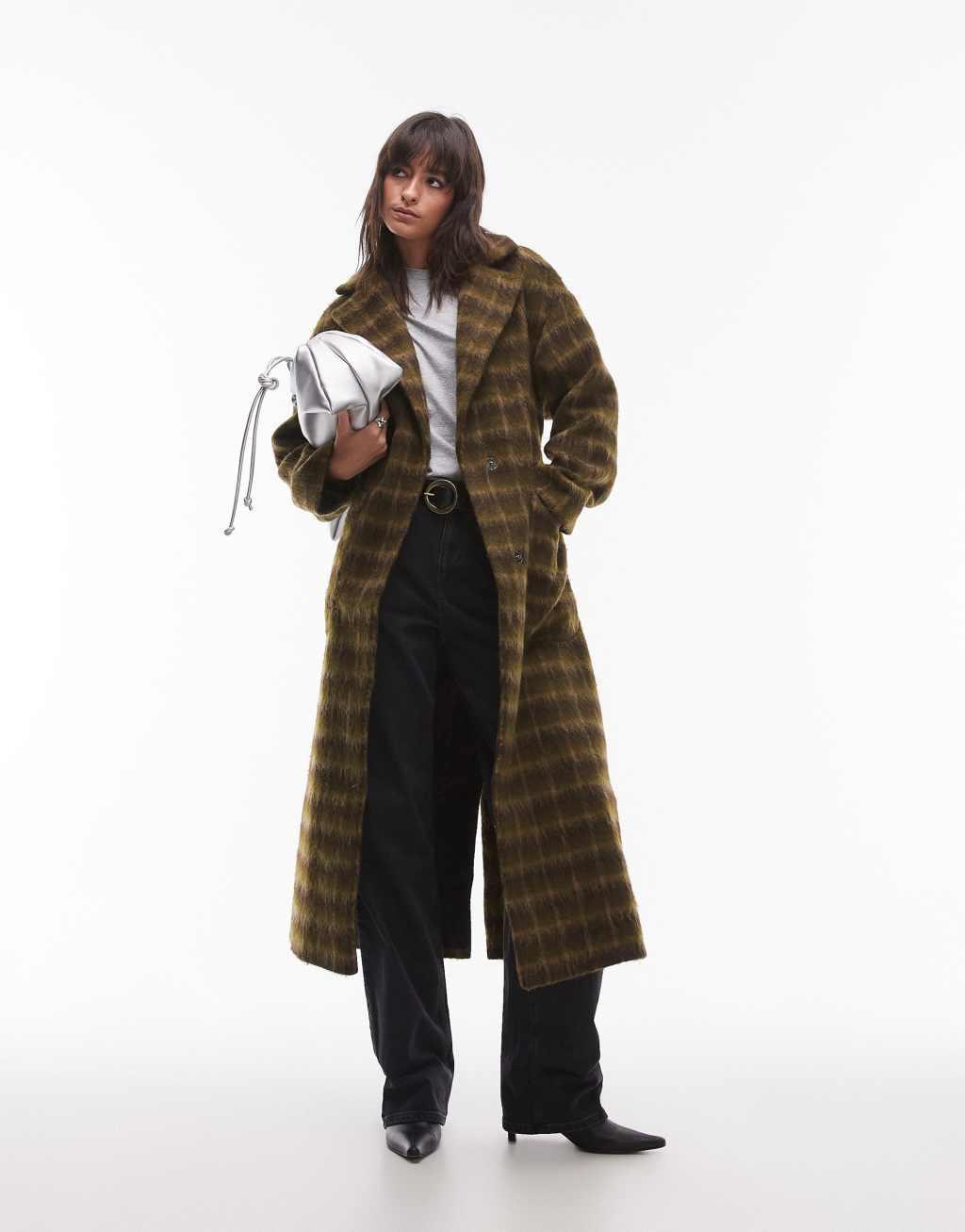 Topshop brushed check formal coat in multi Product Image