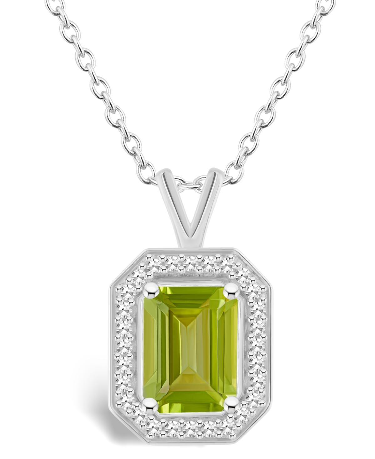 Celebration Gems Sterling Silver Emerald Cut Gemstone & 1/8 Carat T.W. Diamond Halo Pendant Necklace, Womens Peridot Product Image