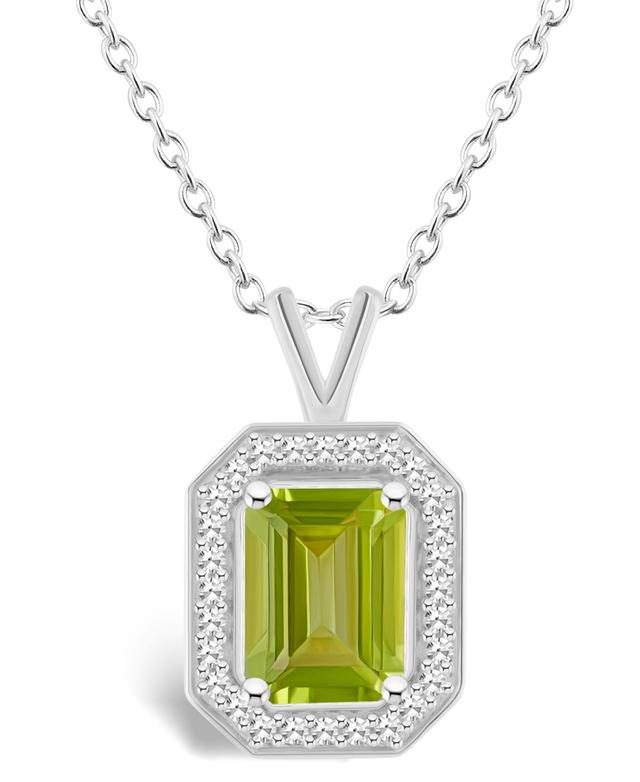 Celebration Gems Sterling Silver Emerald Cut Gemstone & 1/8 Carat T.W. Diamond Halo Pendant Necklace, Womens Peridot Product Image