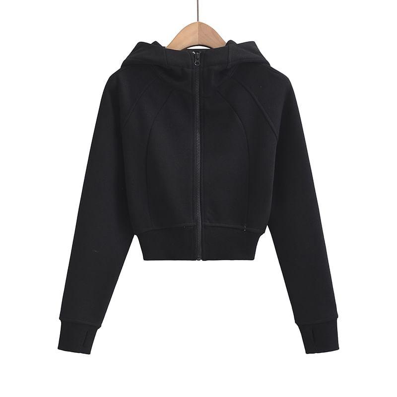 Plain Zip Up Cropped Hoodie Product Image