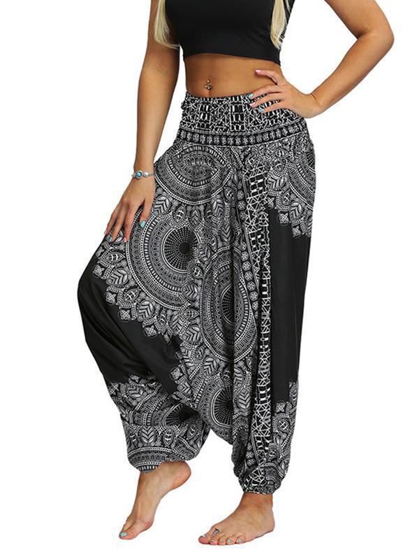 Black Ethnic Printed Loose Casual Yoga Bloomers Product Image