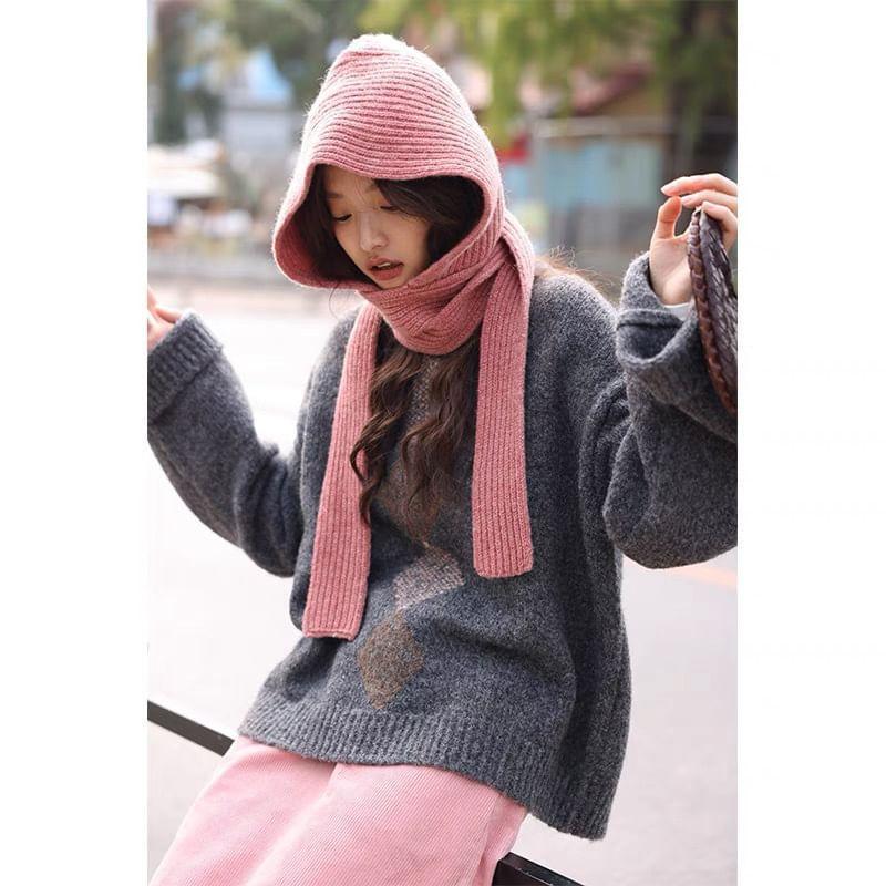 Ribbed Knit Hooded Scarf product image