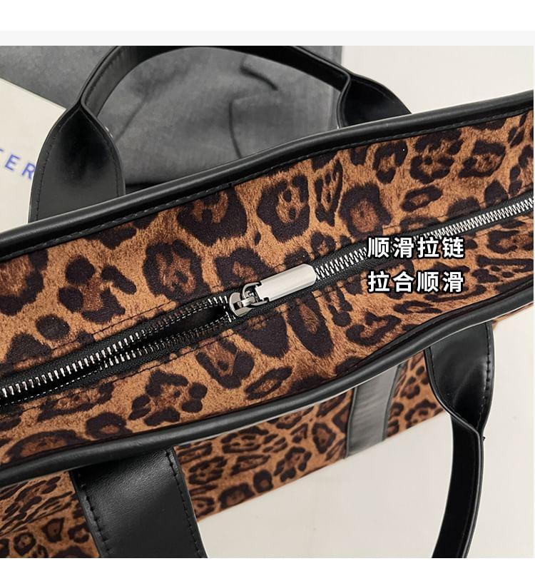 Leopard Print Faux Leather Panel Tote Bag Product Image