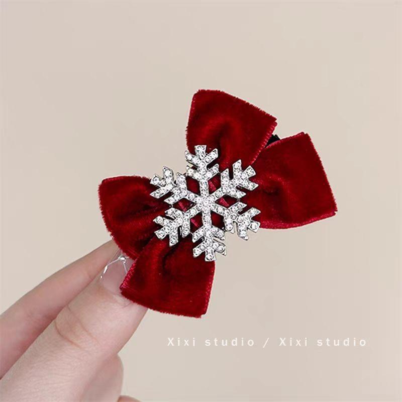 Rhinestone Snowflake Bow Hair Clip Product Image