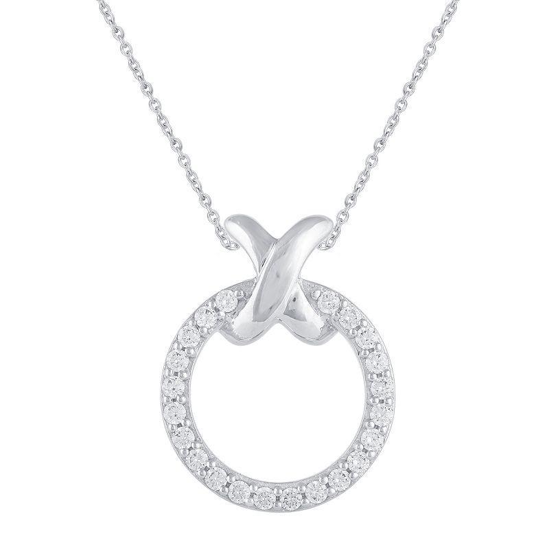 Royal Aura Sterling Silver 1/5 Carat T.W. Diamond XO Pendant Necklace, Womens White Product Image