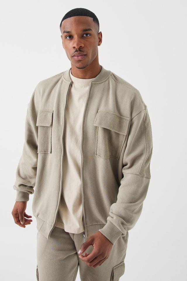 Oversized Boxy Textured Pocket Bomber Jacket | boohooMAN USA Product Image