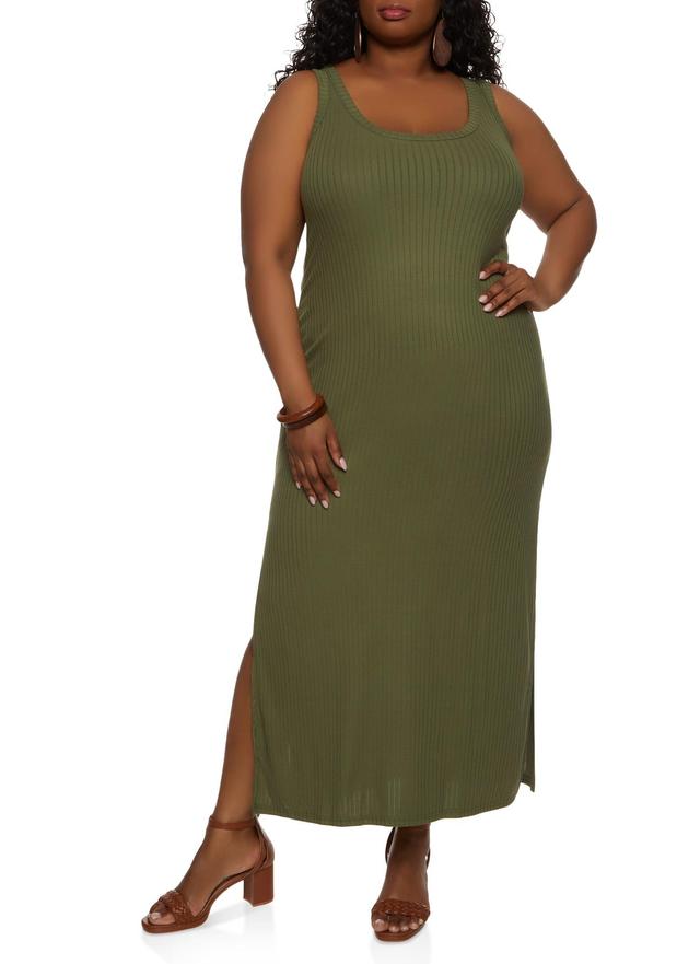 Womens Plus Size Ribbed Side Slit Maxi Tank Dress Product Image