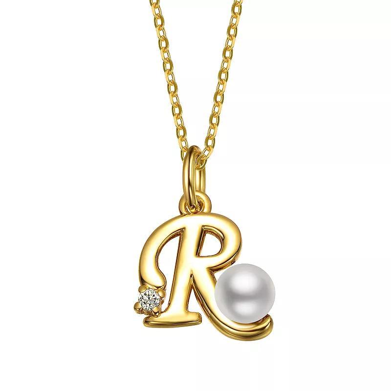 14k Gold Plated Simulated Pearl Initial Pendant Necklace, Womens Product Image