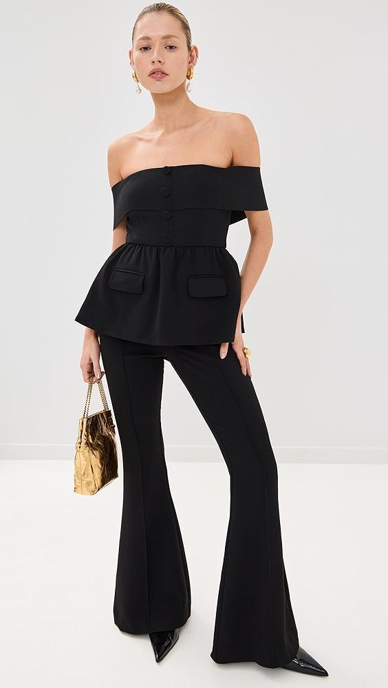 Self Portrait Black Crepe Off Shoulder Jumpsuit | Shopbop Product Image