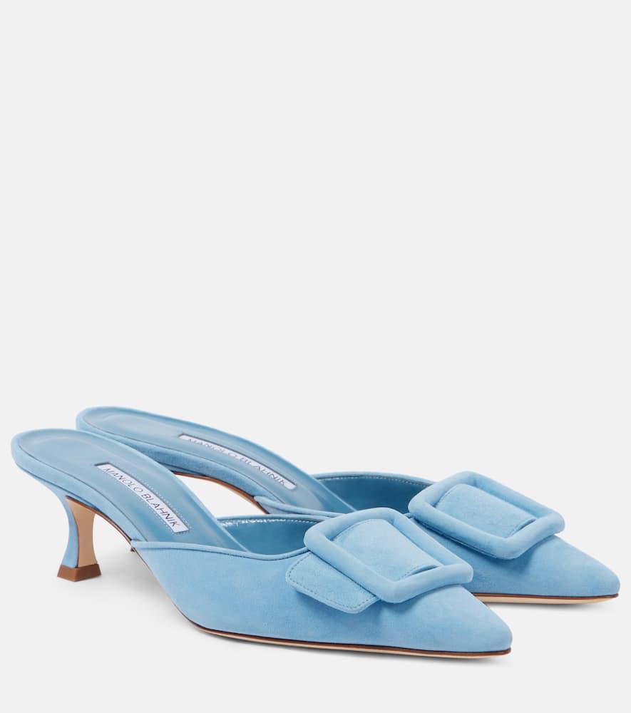 MANOLO BLAHNIK Maysale Suede Mules In Blue Product Image