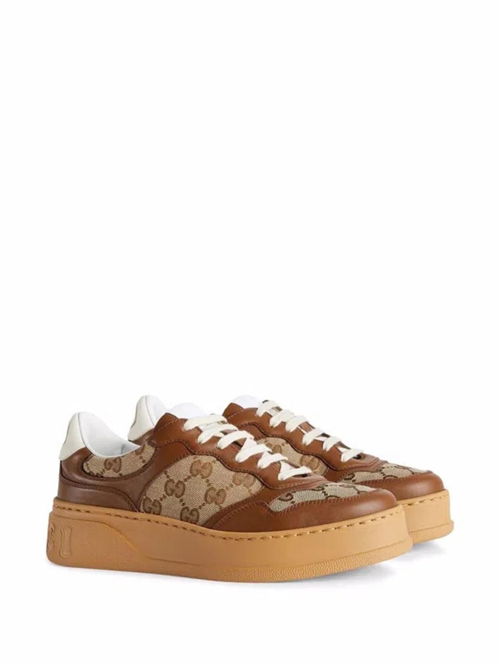 GUCCI Chunky B Leather Sneakers In Brown Product Image