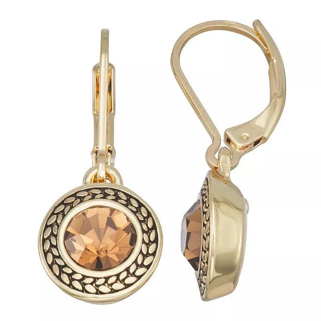 Napier Gold Tone Simulated Topaz Medallion Drop Earrings, Womens, Brown Product Image