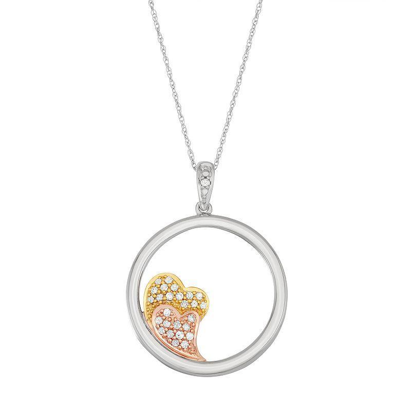 Tri Tone 10k White Gold 1/6 Carat T.W. Diamond Circle Pendant, Womens, Two Tone Product Image