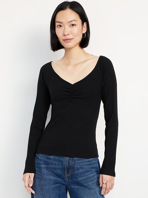 Cinched Rib-Knit Top Product Image