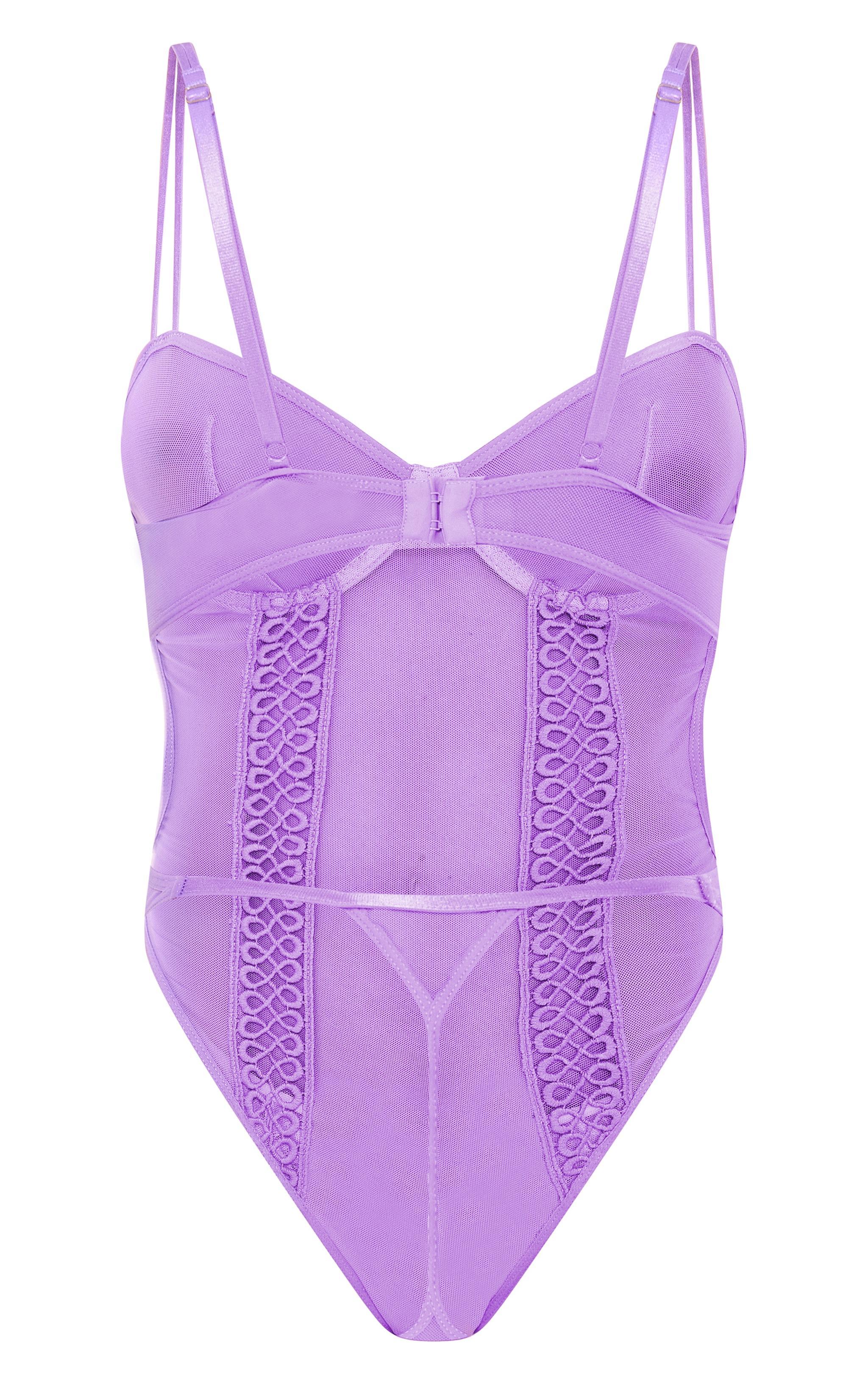 Lilac Mesh Textured Panel Lingerie Bodysuit Product Image