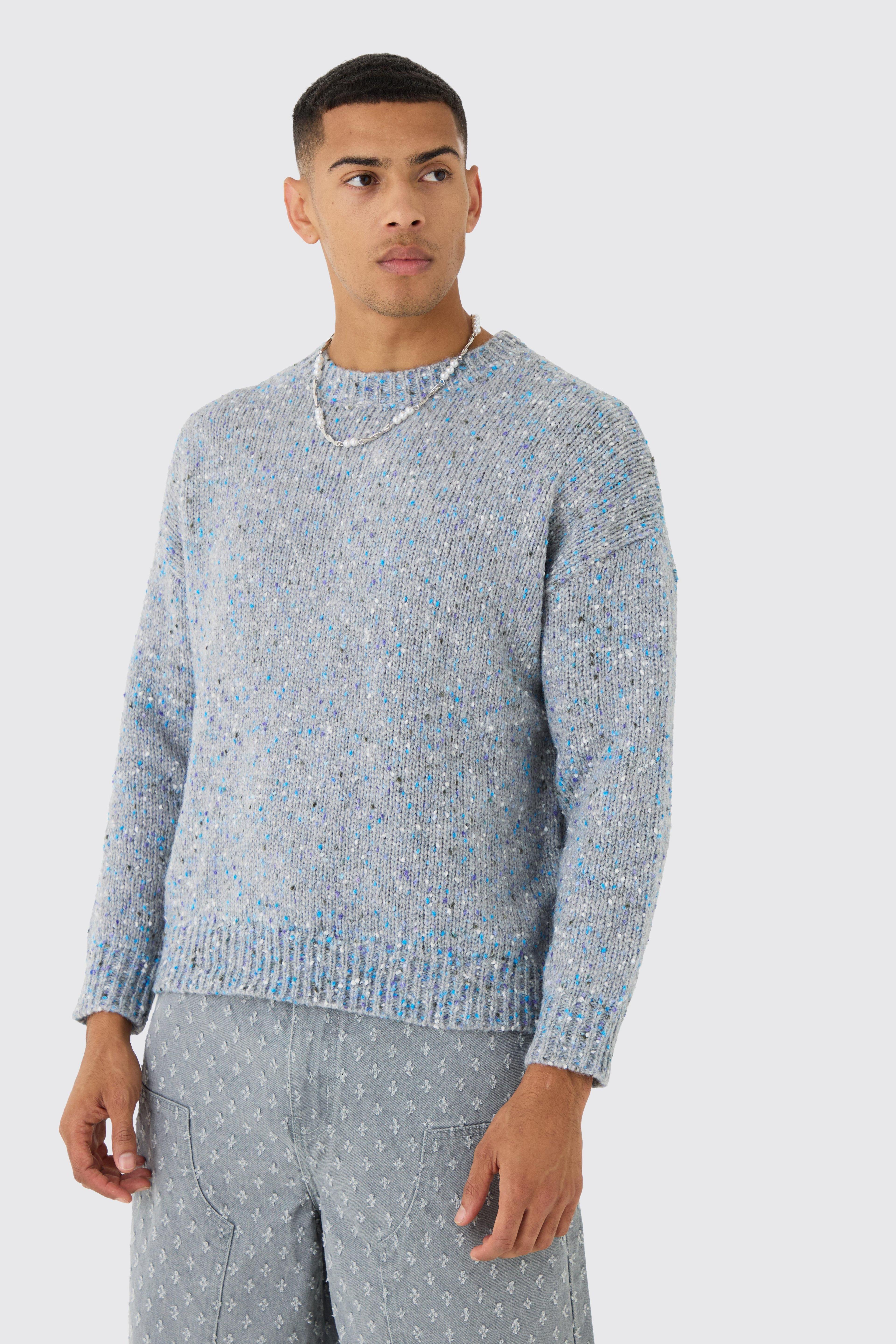 Oversized Boxy Textured Brushed Knitted Sweater | boohooMAN USA Product Image