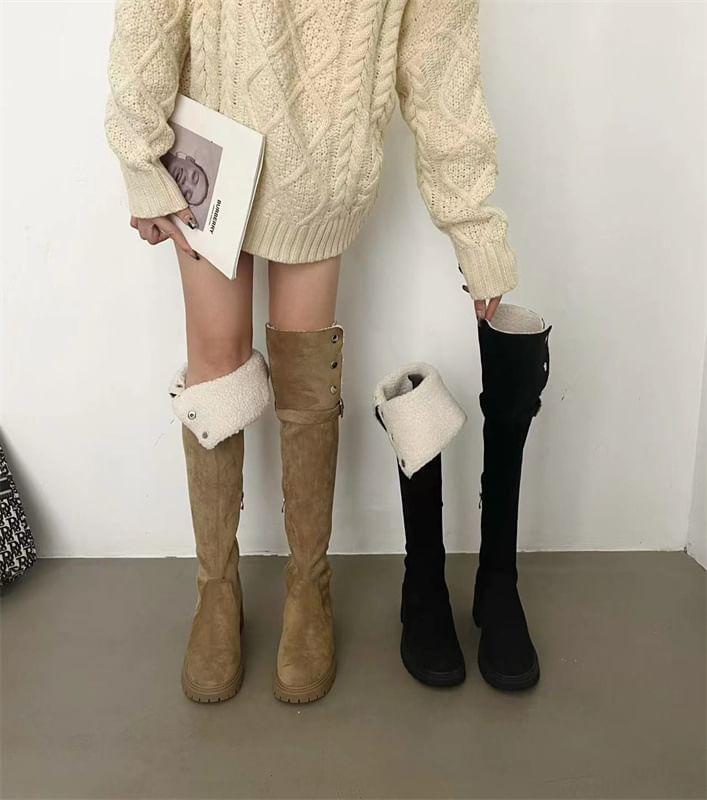 Chunky Heel Fleece-Lined Buckled Over-The-Knee Boots Product Image