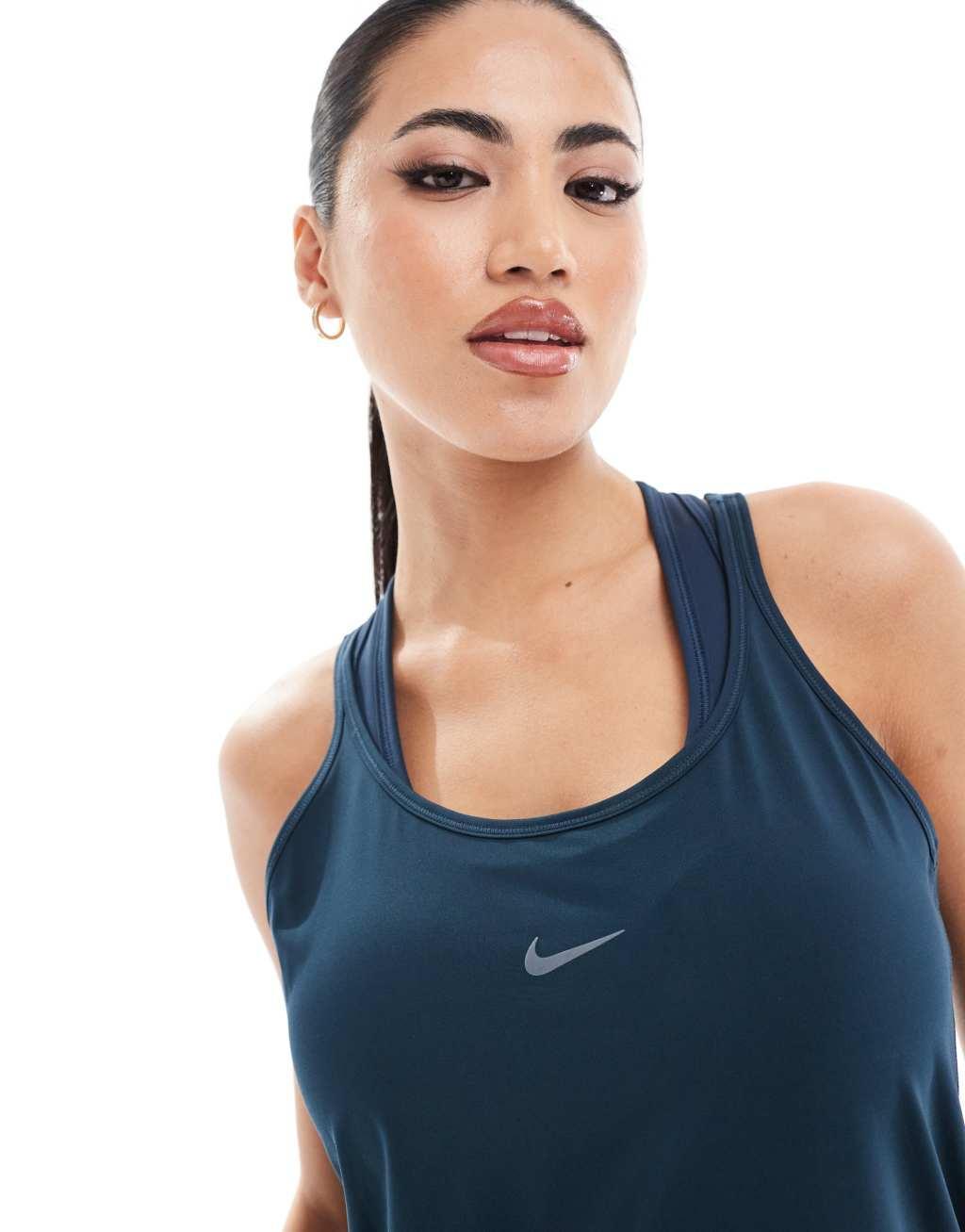 Nike Training One classic strappy tank top in navy Product Image