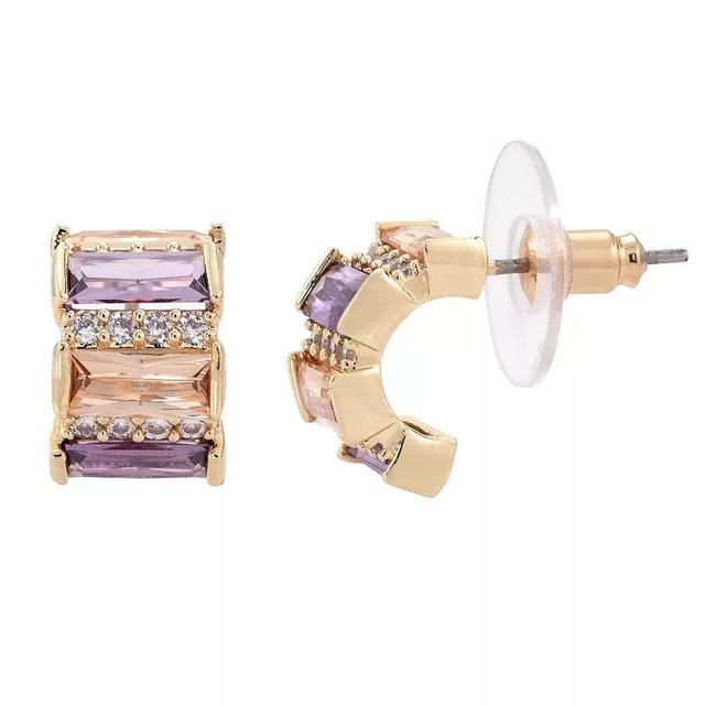 Brilliance Gold Tone Cubic Zirconia, Pink Crystal & Purple Crystal Huggie Earrings, Womens, Gold Tone Team Product Image