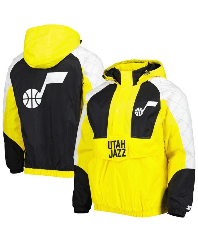 Mens Starter Gold Utah Jazz Body Check Raglan Hoodie Half-Zip Jacket Product Image