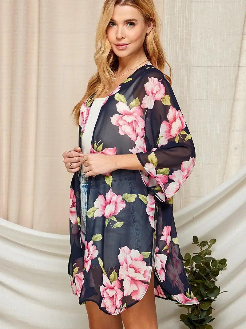 Women Multi Color Floral Open Kimono Female Product Image