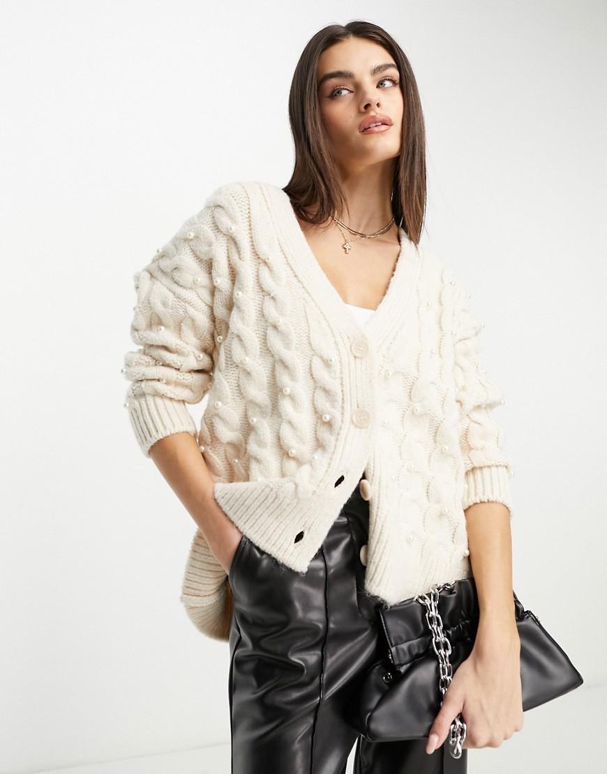 Mango chunky knit cardigan with faux pearls product image