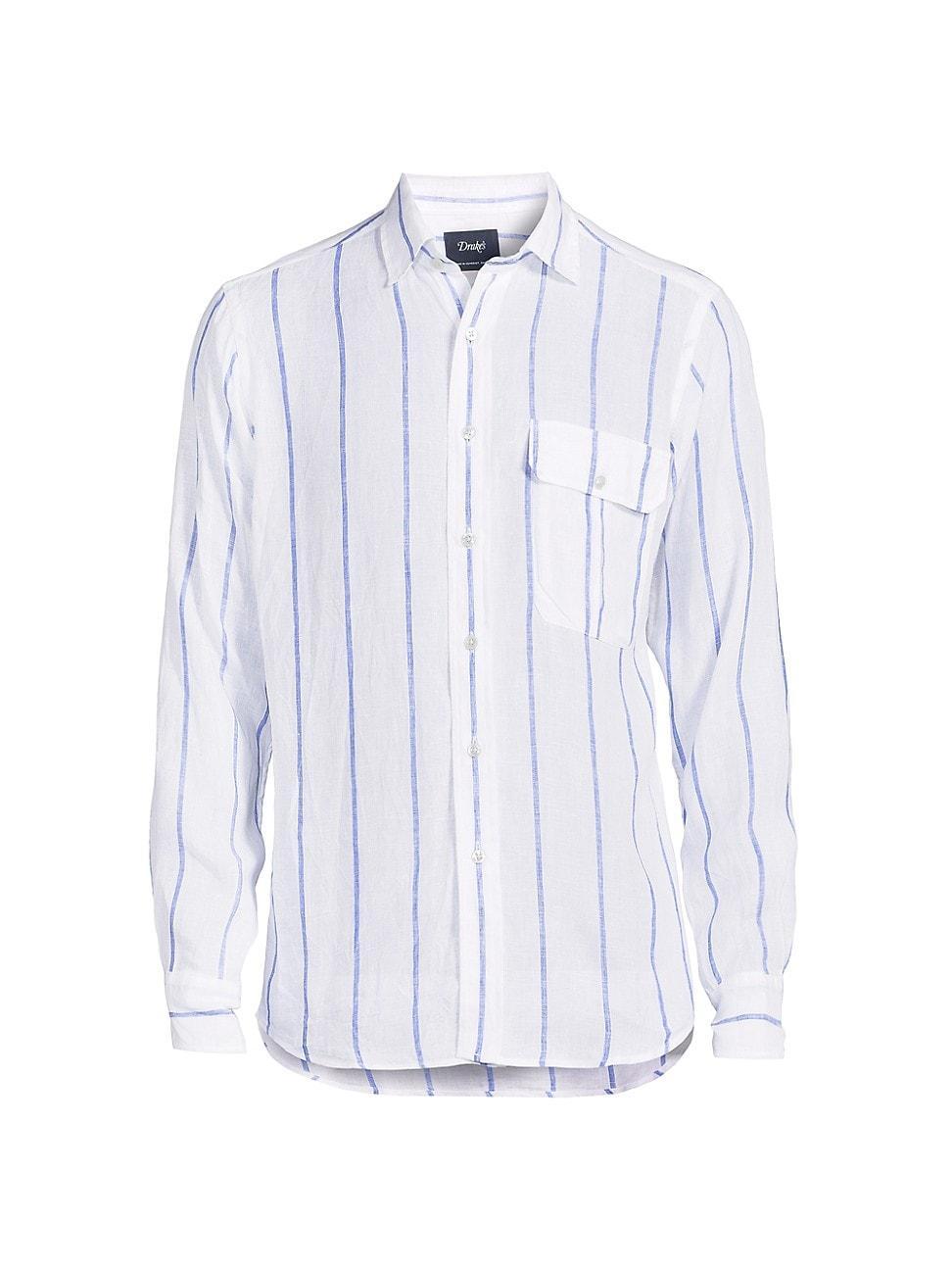 Mens Striped Linen Button-Front Shirt Product Image