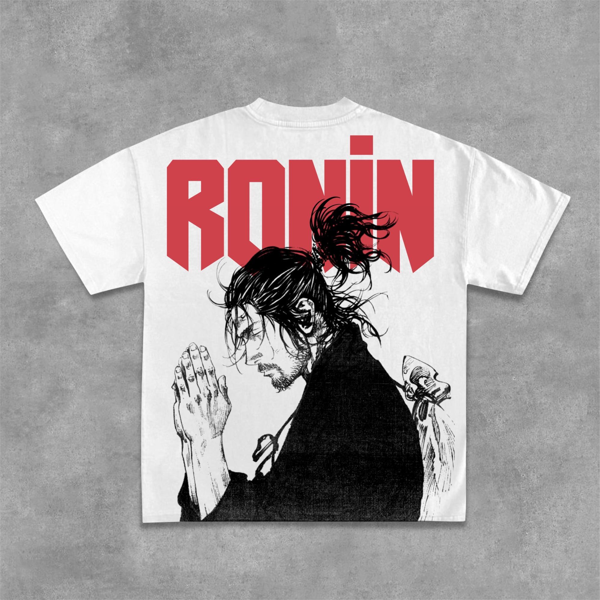 Casual Vagabond-Ronin Pattern Design Cotton T-Shirt Product Image